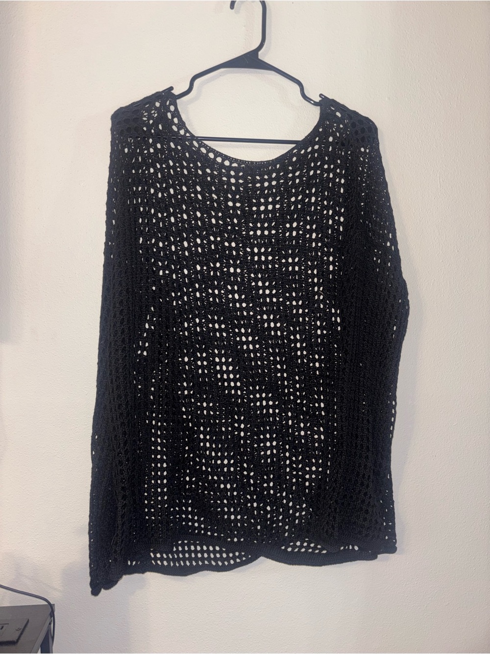 Black Crochet Off-the-Shoulder Sweater